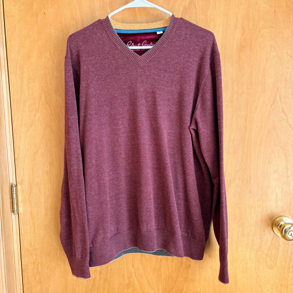 Robert Graham‎ V-Neck Sweater Mens Medium Burgundy Tailored Fit Cotton Knit